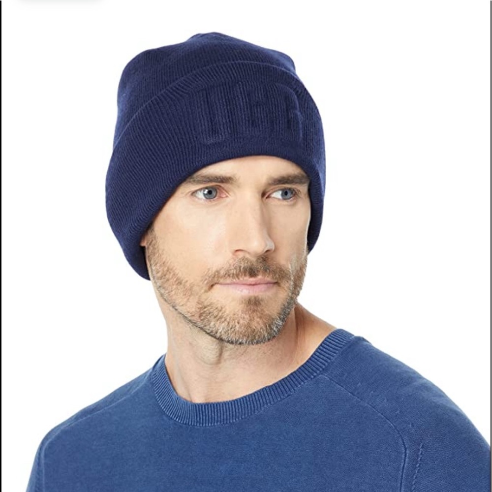 UGG Navy Blue 3D Embossed Logo Beanie
